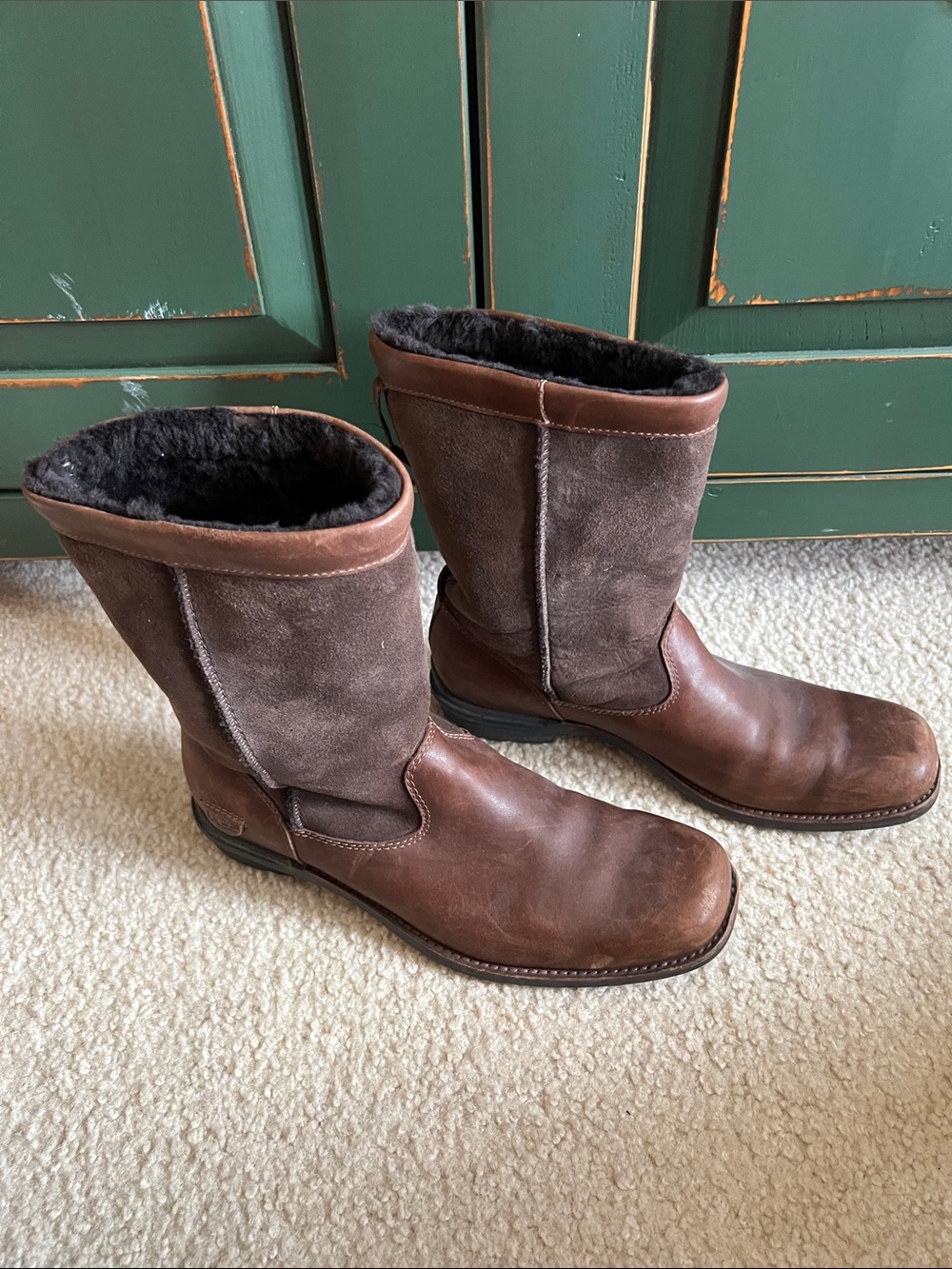 UGG Brown Leather & Suede Women's Winter Pull-On Boots